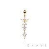 316L SURGICAL STEEL BUTTERFLY MARQUISE AND ROUND CUT CUBIC ZIRCONIA DANGLE BELLY BUTTON NAVEL RING 